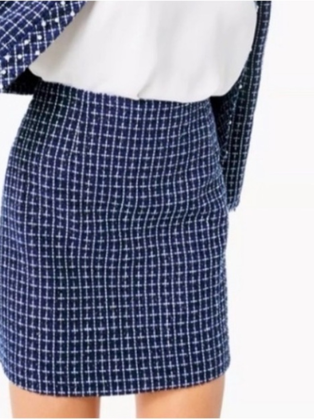 Lilly Pulitzer Navy and White Check Tweed Mini Skirt